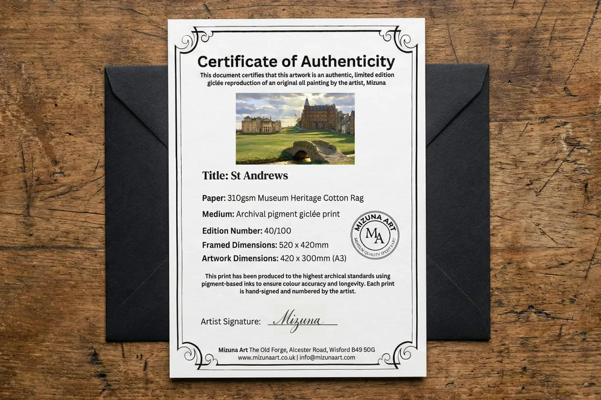 Mizuna St Andrews certificate of authenticity