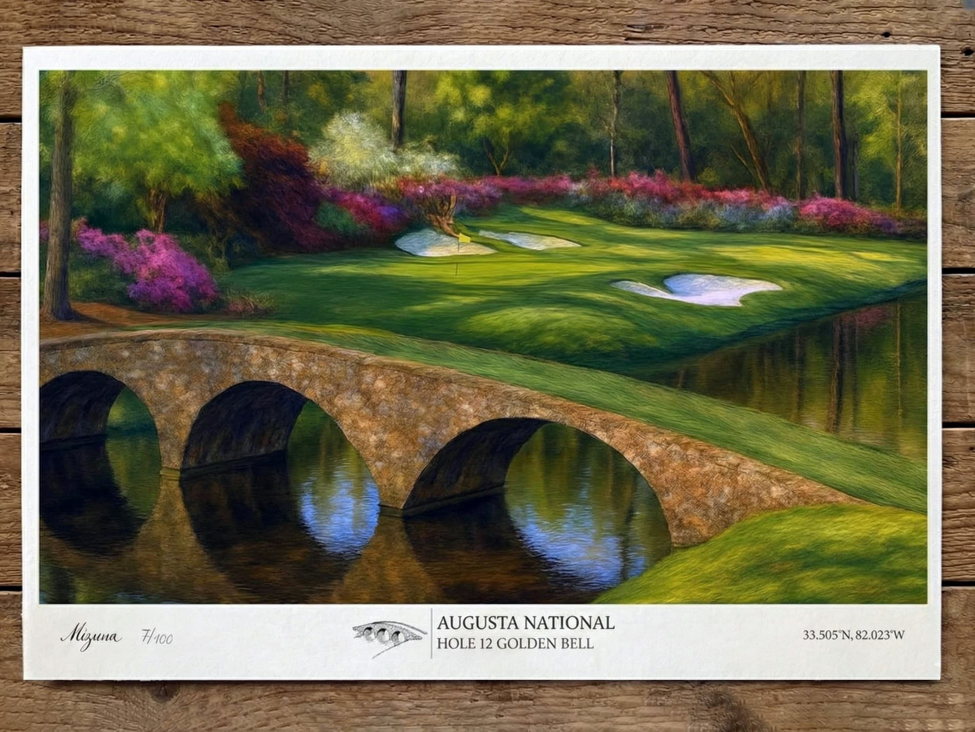 Golden Bell, Augusta Hole 12, shown as an unframed artwork in full