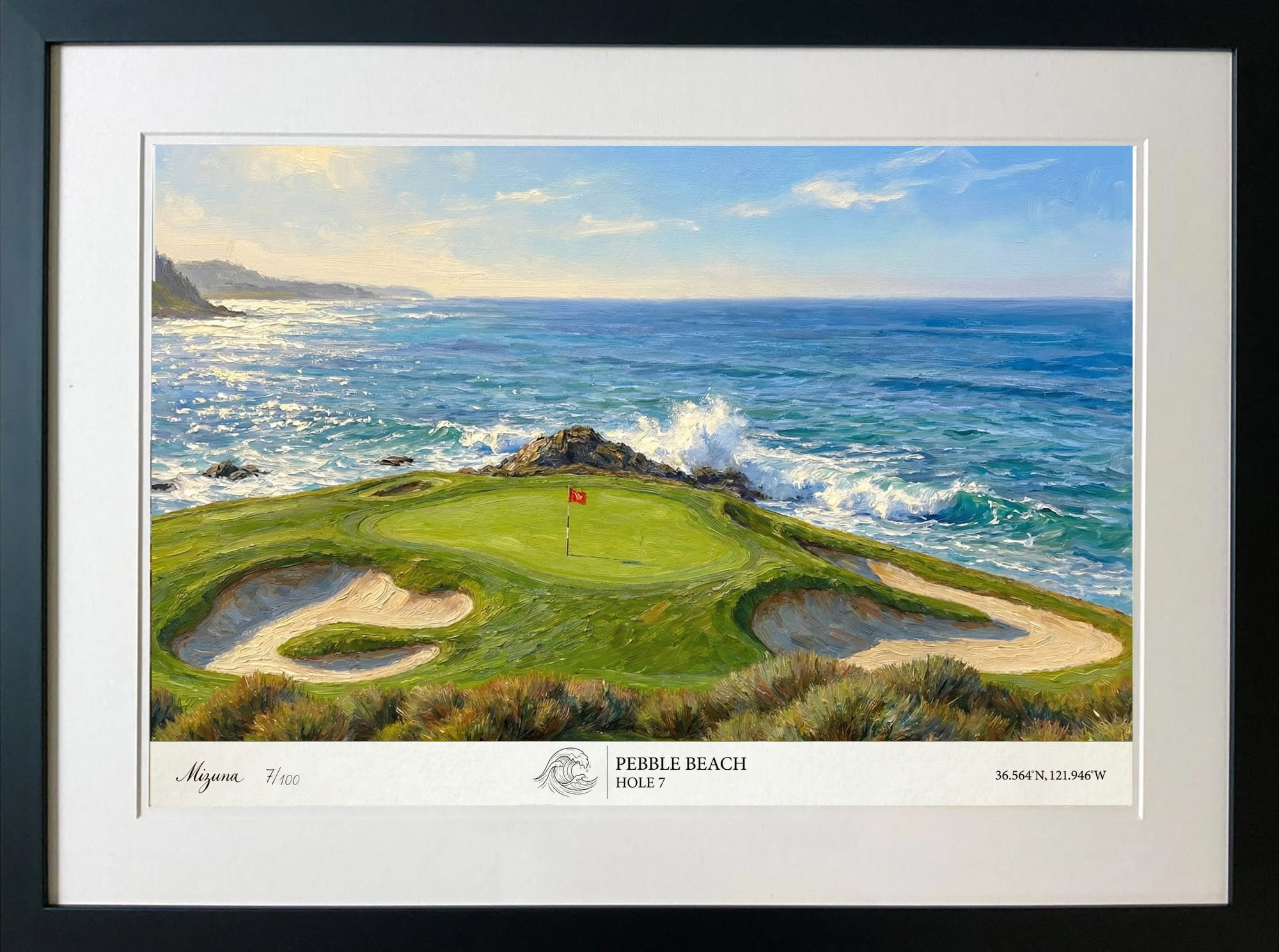 Pebble Beach, Hole 7, framed limited-edition artwork