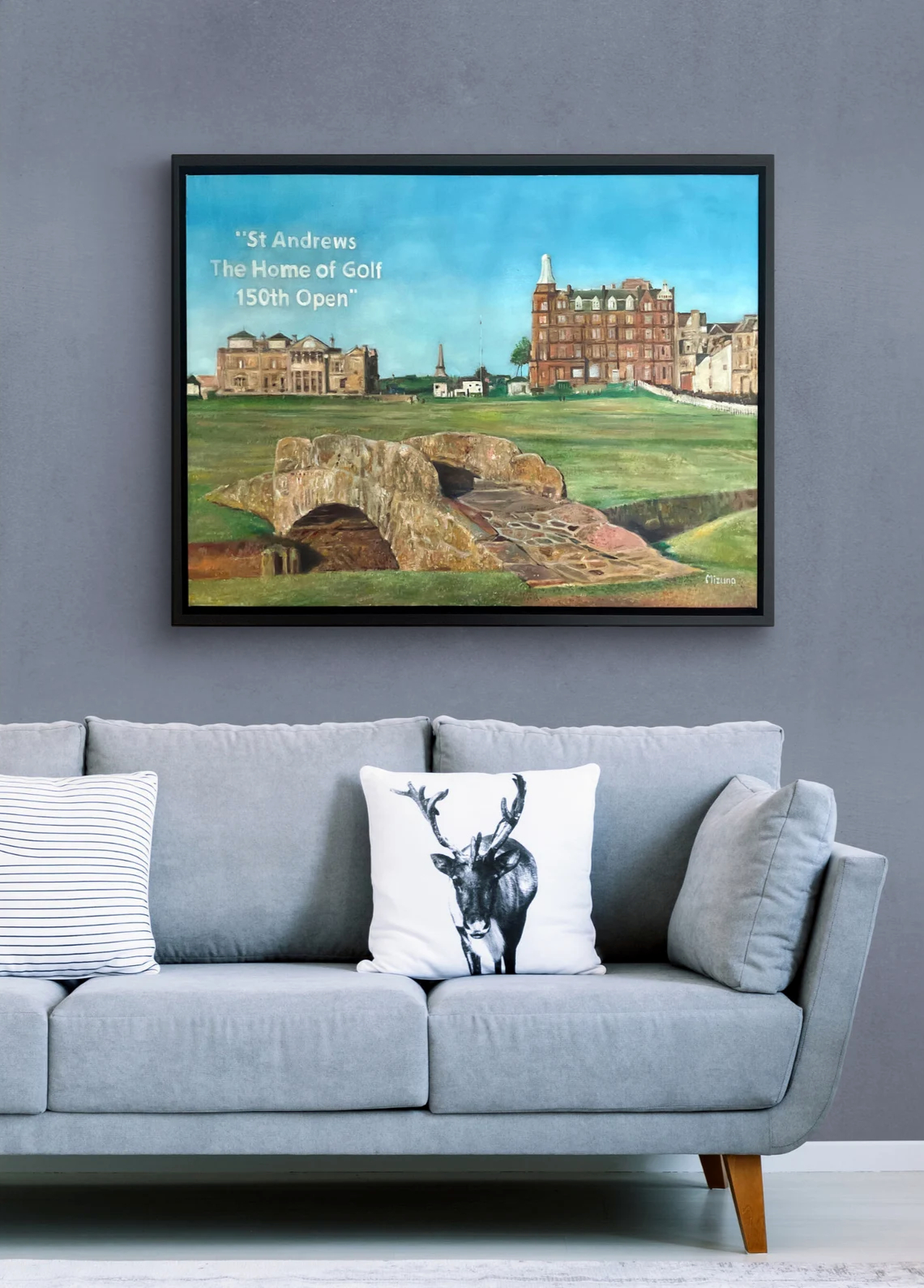St Andrews 150th Open Original Oil Painting artwork shown in a room