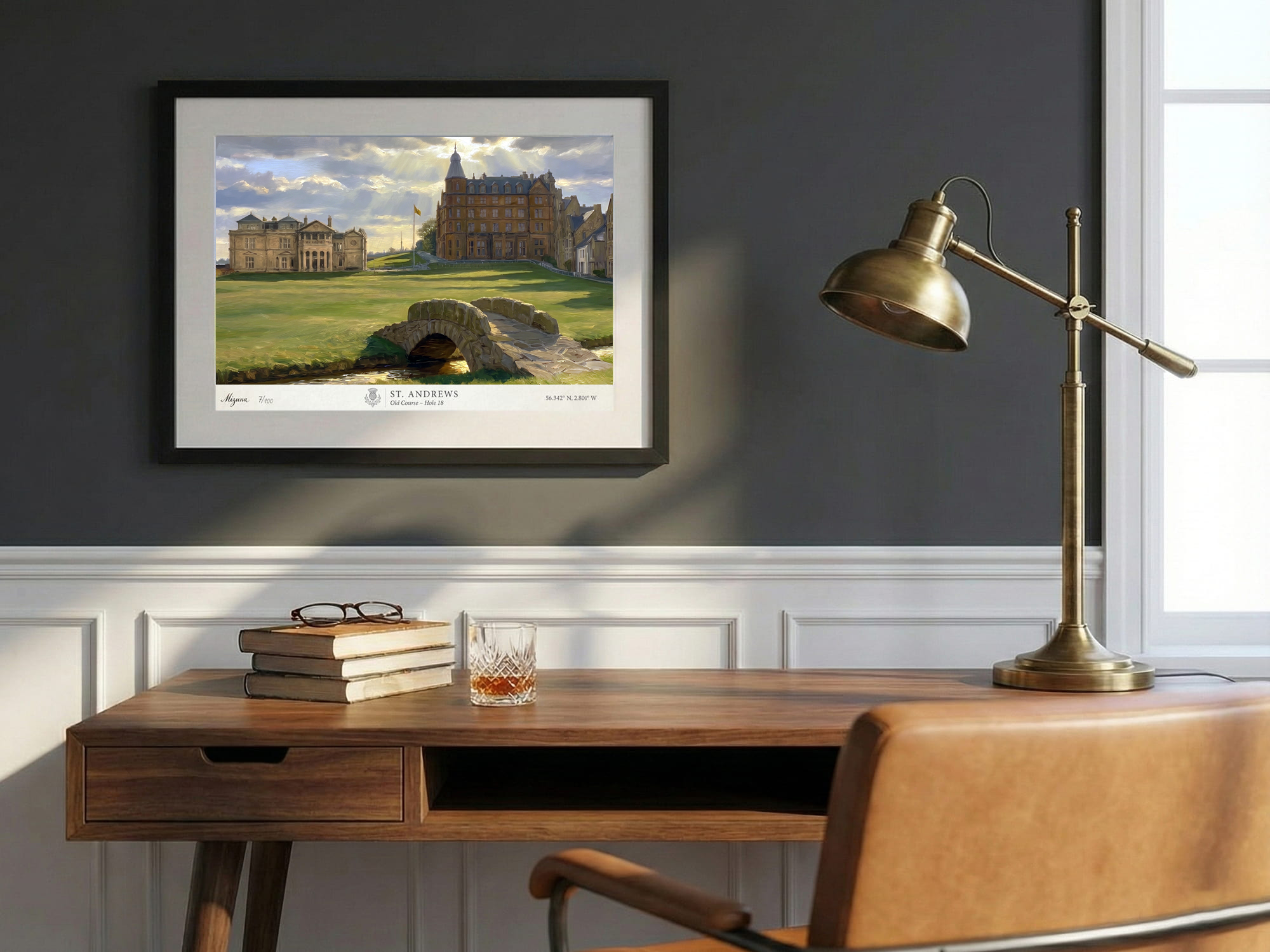 The Home of Golf, 18th, framed in a refined collector’s study